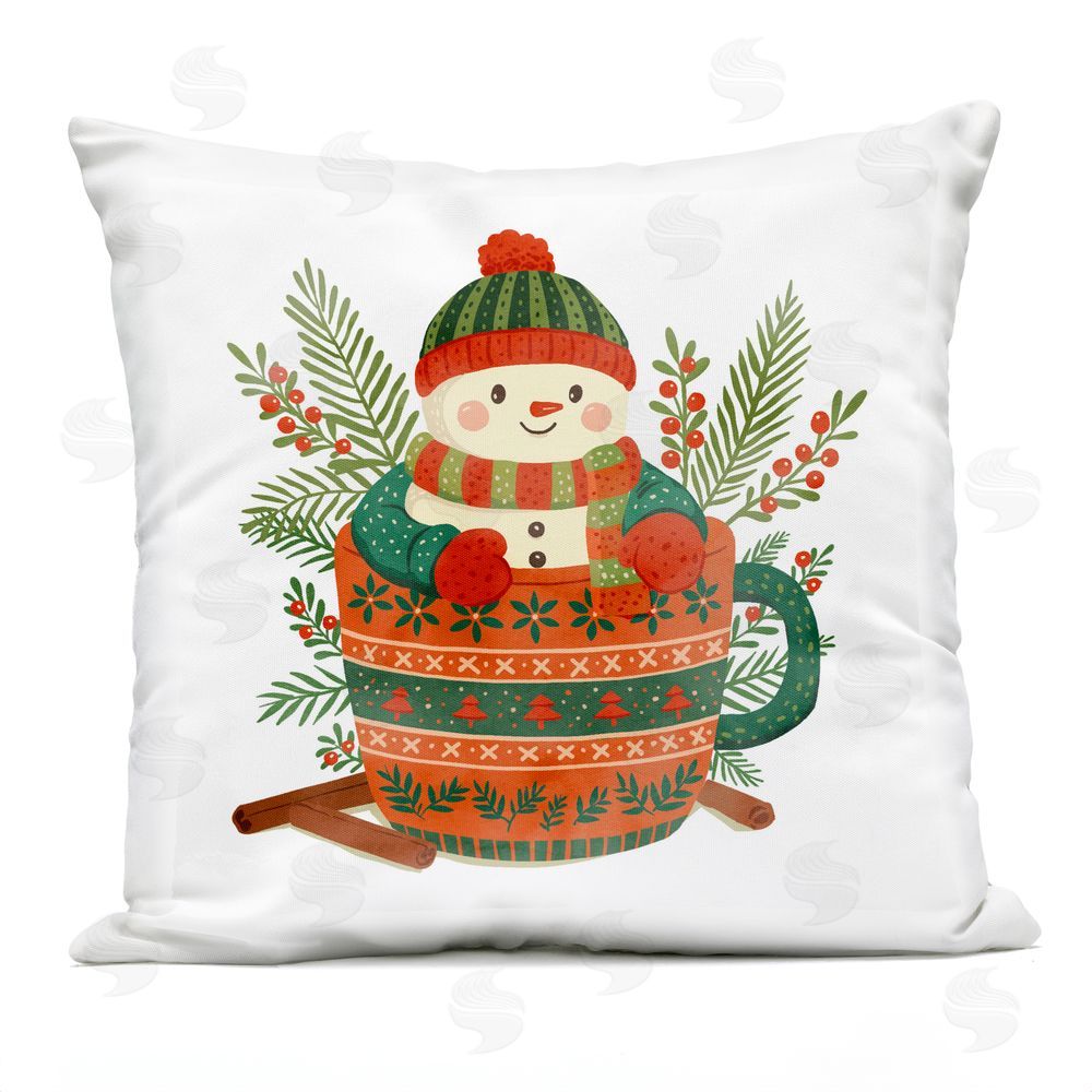 Ziwei Li Snowman in Festive Mug Outdoor Quick-Dry Polyester Square Throw Pillow