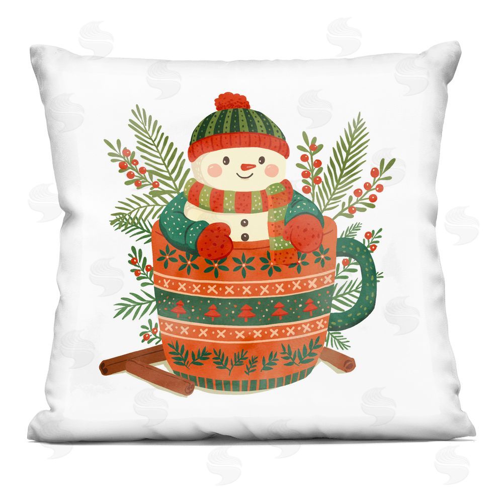 Ziwei Li Snowman in Festive Mug Indoor Plush Polyester Square Throw Pillow