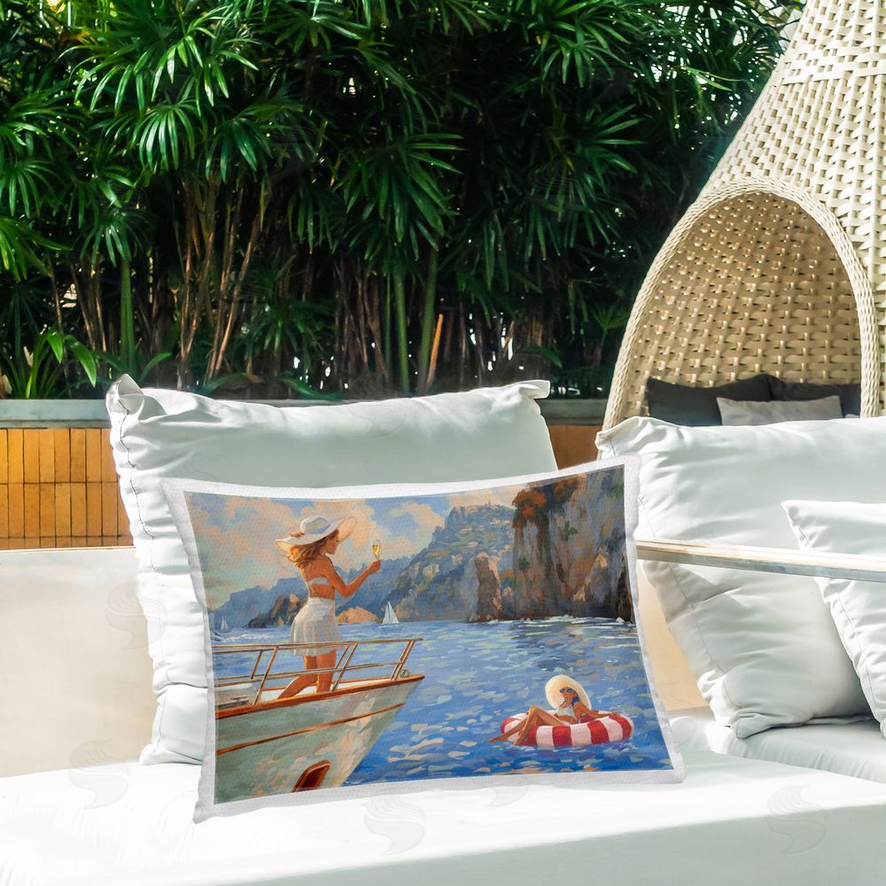 Ziwei Li Champagne on the Bow Outdoor Quick-Dry Polyester Printed Lumbar Pillow on Patio