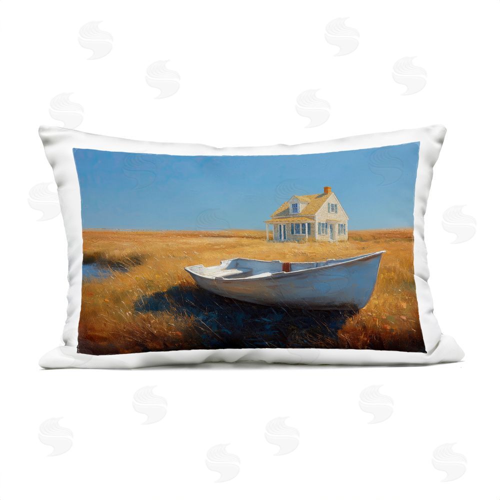 Ziwei Li Seaside Cottage & White Rowboat Outdoor Quick-Dry Polyester Lumbar Pillow