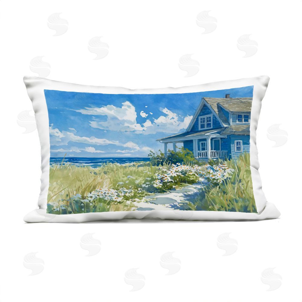 Ziwei Li Seaside Cottage with Daisies Outdoor Quick-Dry Polyester Lumbar Pillow