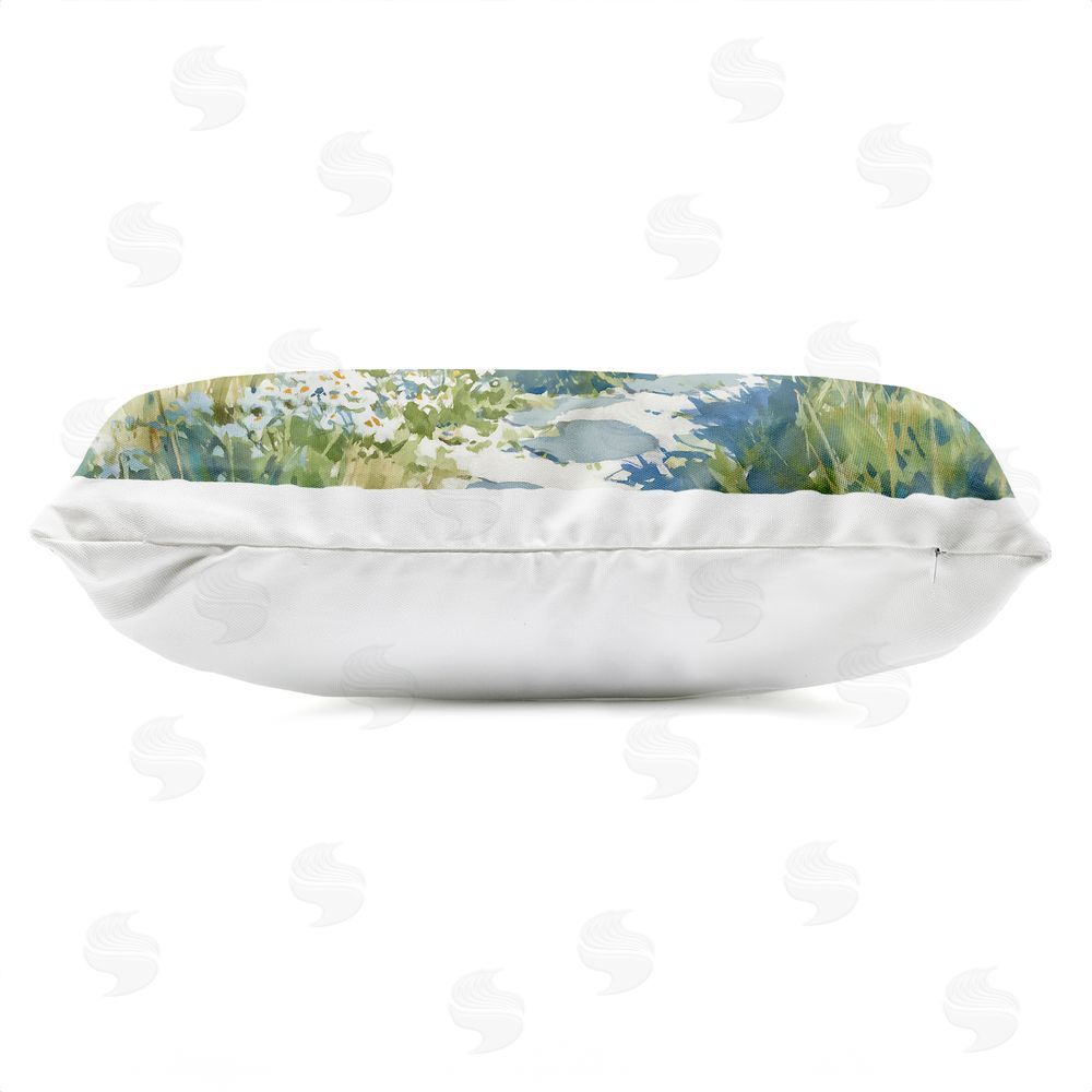 Ziwei Li Seaside Cottage with Daisies Outdoor Quick-Dry Polyester Lumbar Pillow Zipper Detail