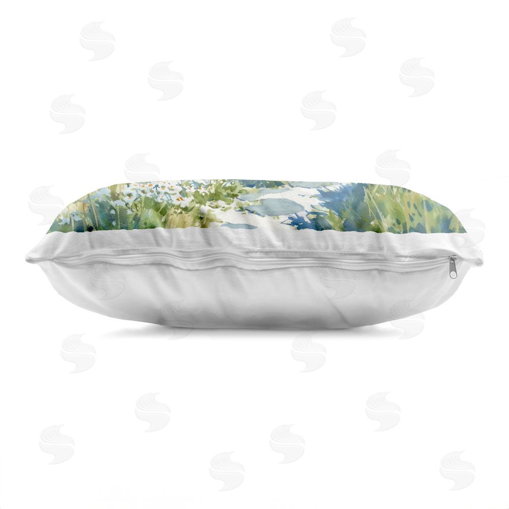Ziwei Li Seaside Cottage with Daisies Indoor Plush Polyester Lumbar Pillow Zipper Detail
