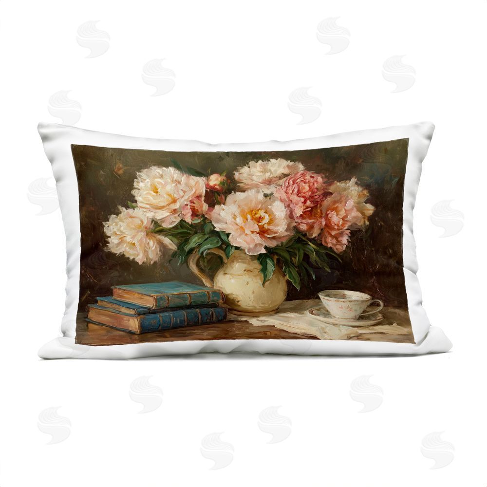 Ziwei Li Peonies Pitcher with Books Outdoor Quick-Dry Polyester Lumbar Pillow