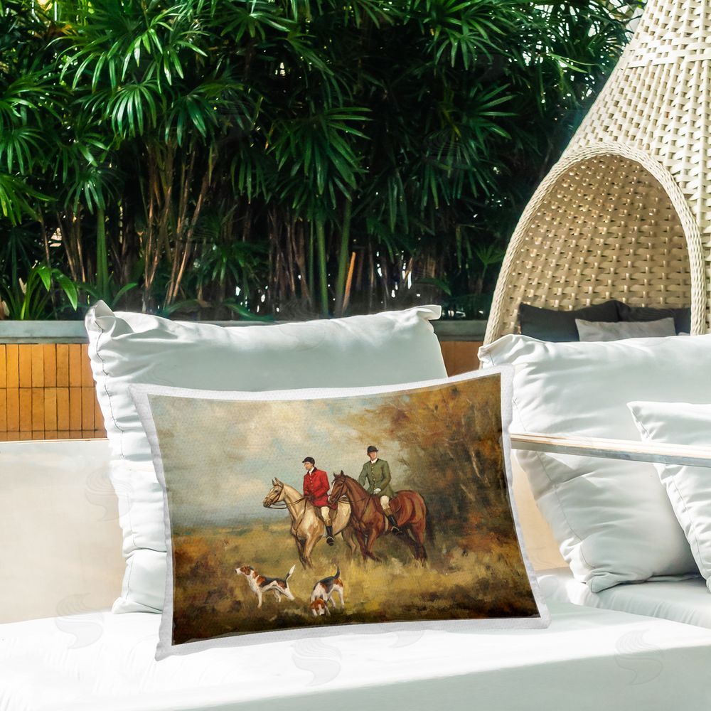 Ziwei Li Autumn Riders with Hounds Outdoor Printed Lumbar Throw Pillow on Seat