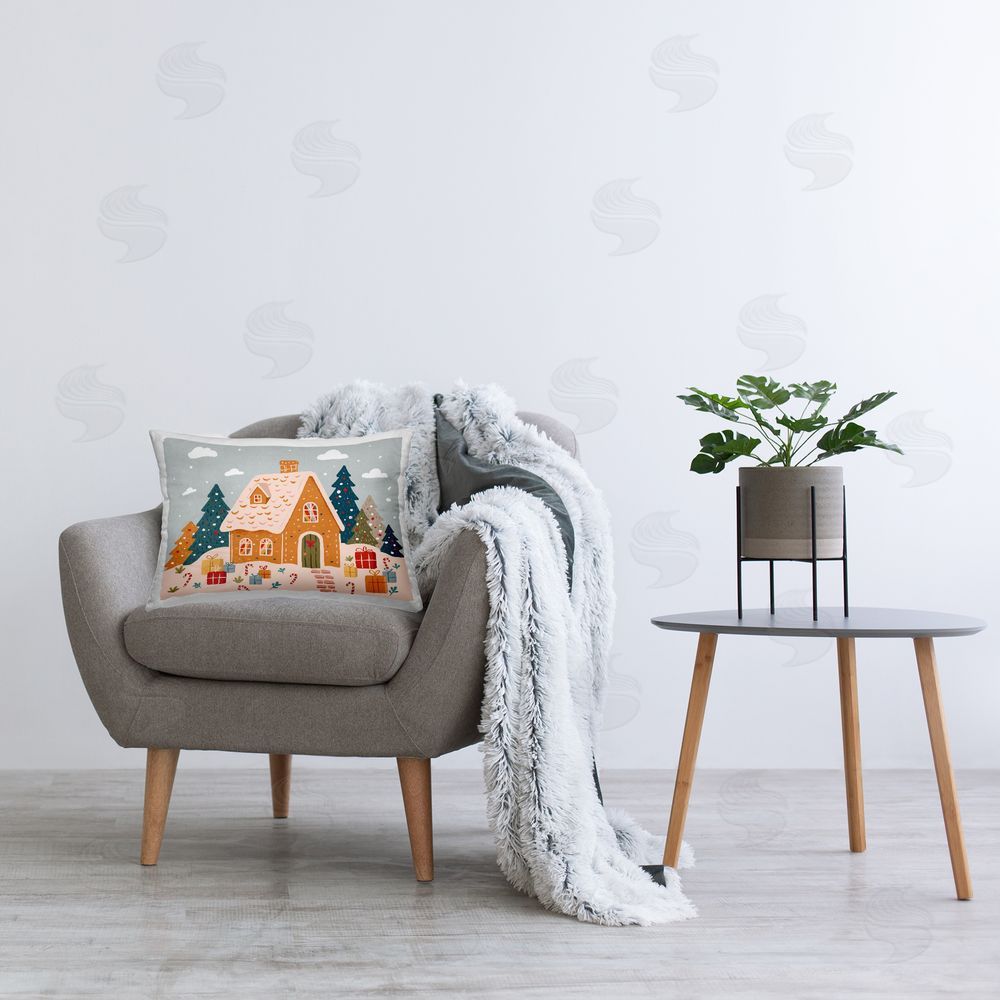 Ziwei Li Gingerbread Cottage with Candy Canes Plush Polyester Printed Lumbar Pillow on Chair