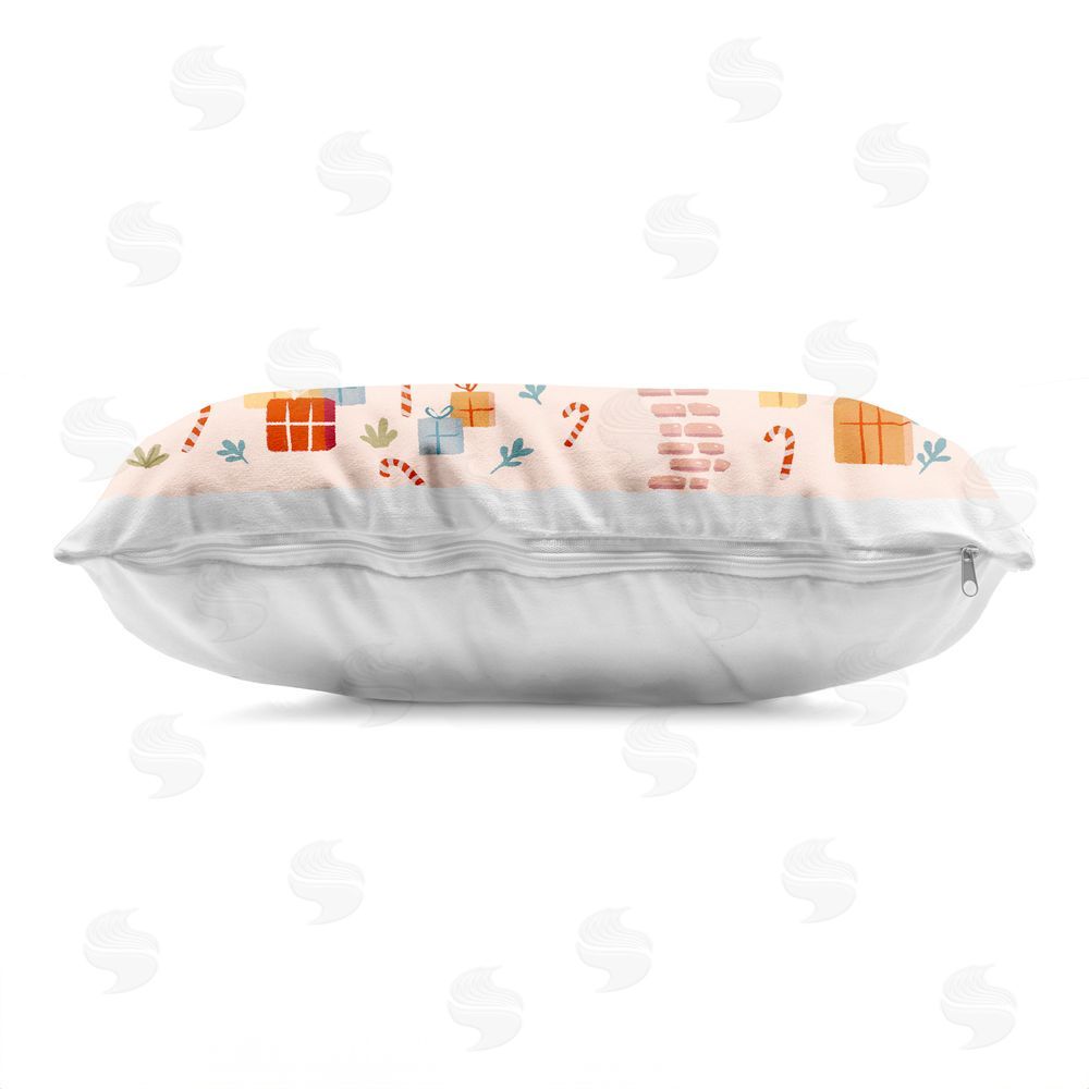 Ziwei Li Gingerbread Cottage with Candy Canes Indoor Plush Polyester Lumbar Pillow Zipper Detail