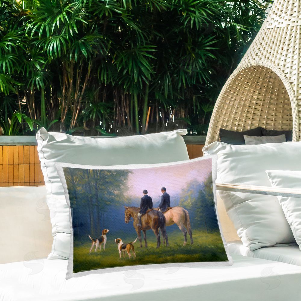 Ziwei Li Morning Ride with Hounds Outdoor Quick-Dry Polyester Printed Lumbar Pillow on Patio