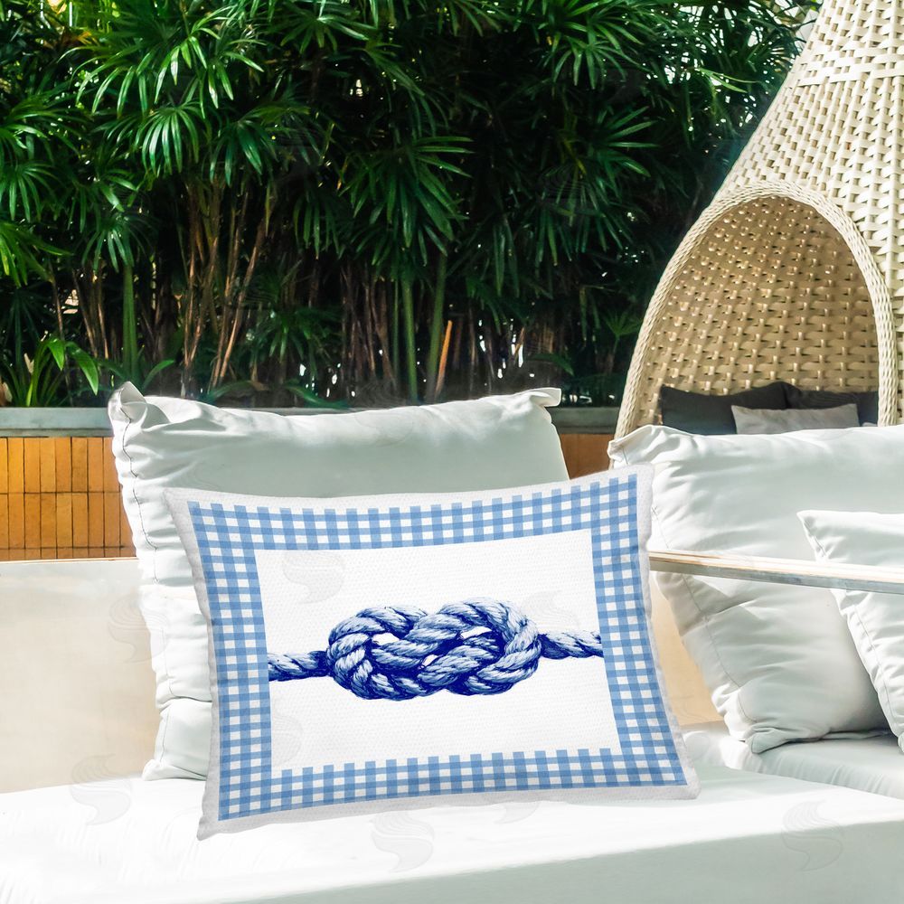 Ziwei Li Nautical Knot with Gingham Outdoor Quick-Dry Polyester Printed Lumbar Pillow on Patio