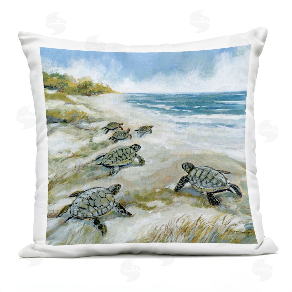 Susan Winget Baby Sea Turtles on Beach Outdoor Quick-Dry Polyester Square Throw Pillow
