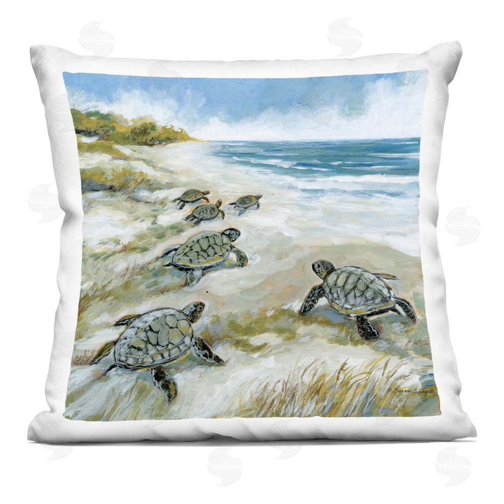 Susan Winget Baby Sea Turtles on Beach Indoor Plush Polyester Square Throw Pillow
