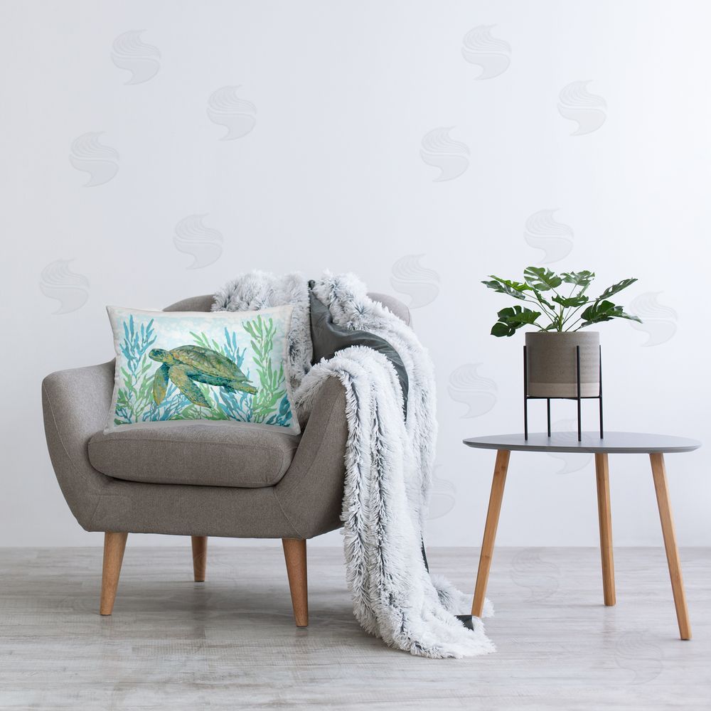 Paul Brent Tasman Turtle in Seagrass Printed Lumbar Throw Pillow on Seat