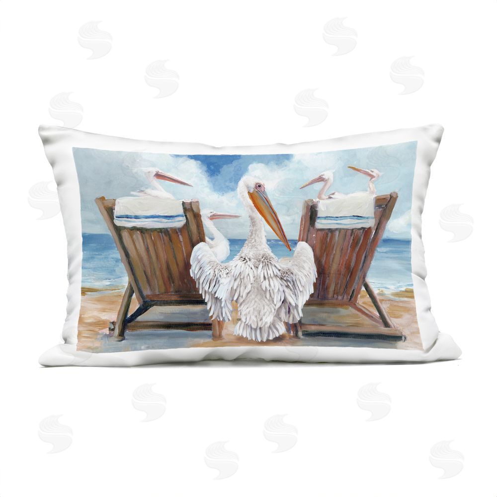 Stellar Design Studio Pelican Party Beachside Lounging Outdoor Quick-Dry Polyester Lumbar Pillow