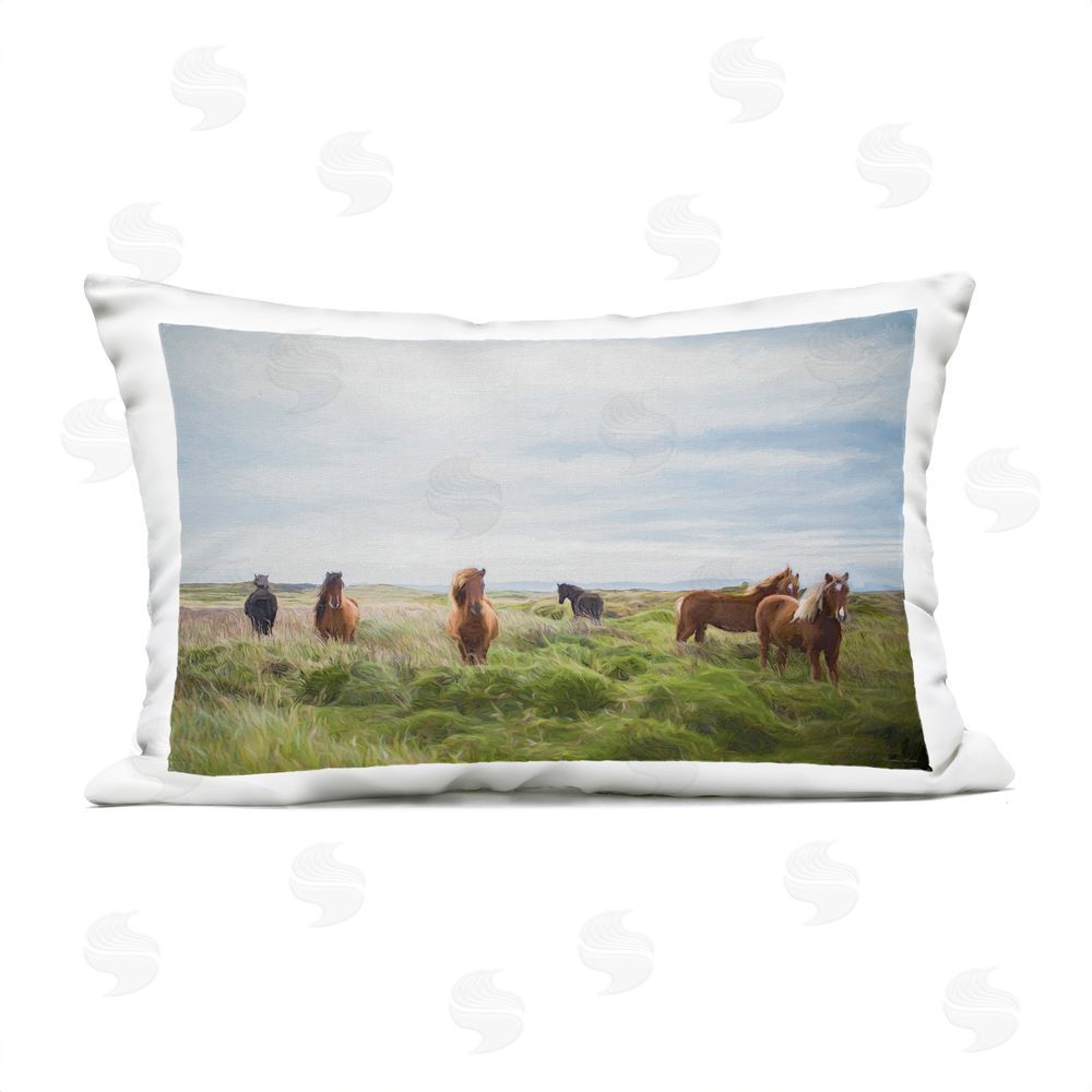 Susan Ball Free Spirit Horses in Pasture Outdoor Quick-Dry Polyester Lumbar Pillow