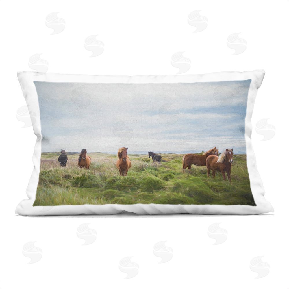 Susan Ball Free Spirit Horses in Pasture Indoor Plush Polyester Lumbar Pillow