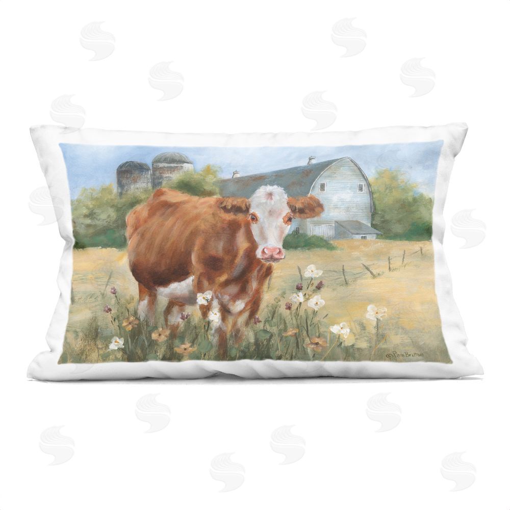 Pam Britton Gentle Guardian Cattle Indoor Plush Polyester Lumbar Pillow