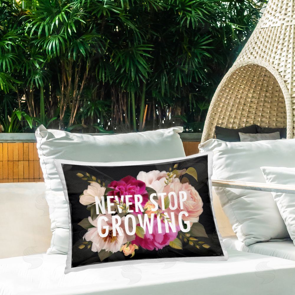 House Fenway Never Stop Growing Blooms Outdoor Quick-Dry Polyester Printed Lumbar Pillow on Patio