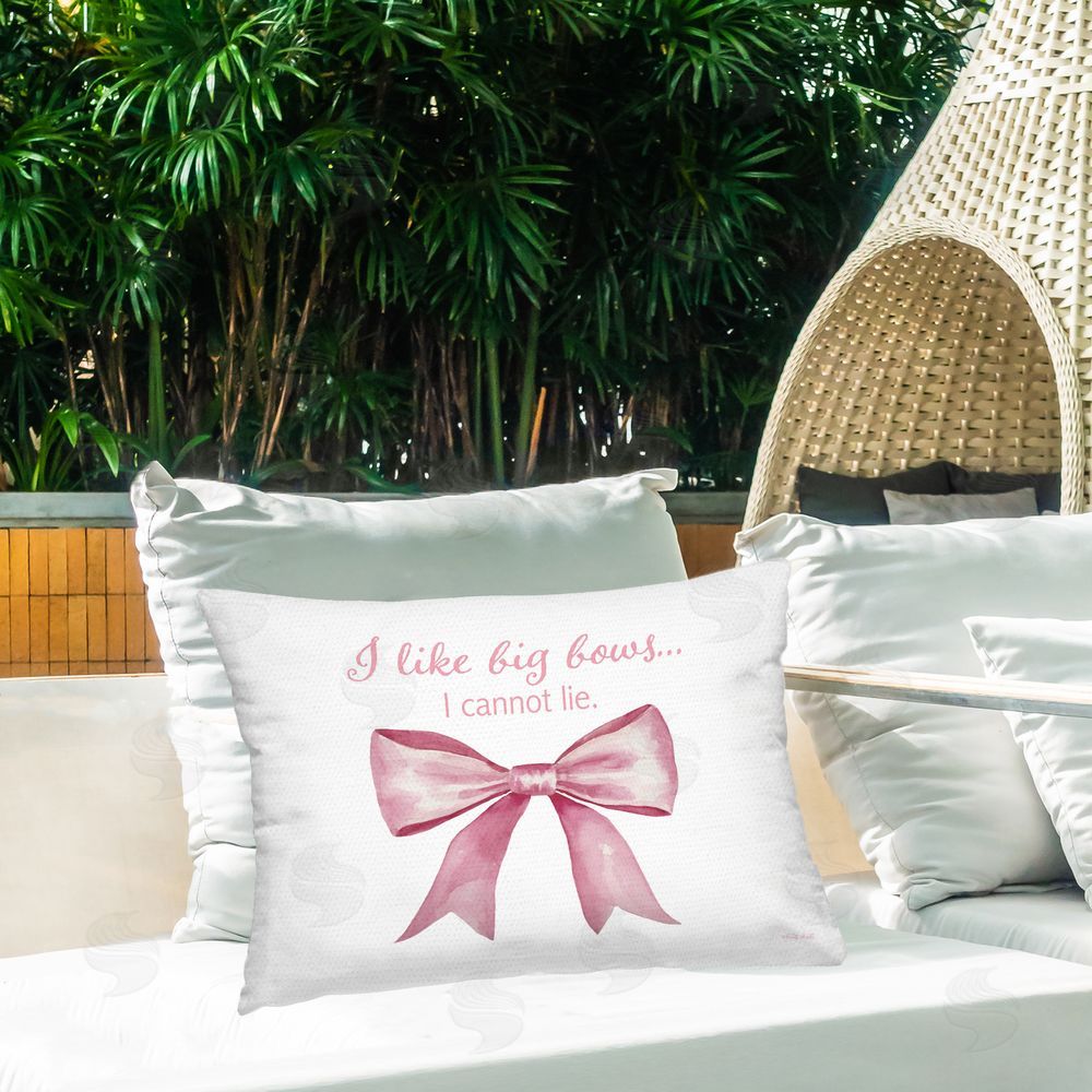 Cindy Jacobs I Like Big Bows Pink Ribbon Outdoor Quick-Dry Polyester Printed Lumbar Pillow on Patio