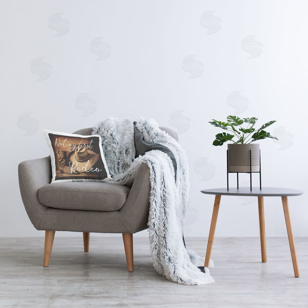 Lux + Me Designs Not My First Rodeo Plush Polyester Printed Square Pillow on Chair