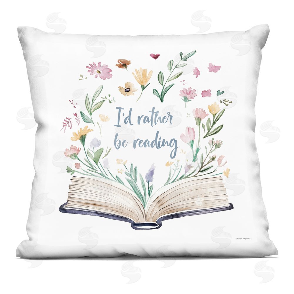 Svetlana Aleynikova I'd Rather Be Reading with Blooms Indoor Plush Polyester Square Throw Pillow