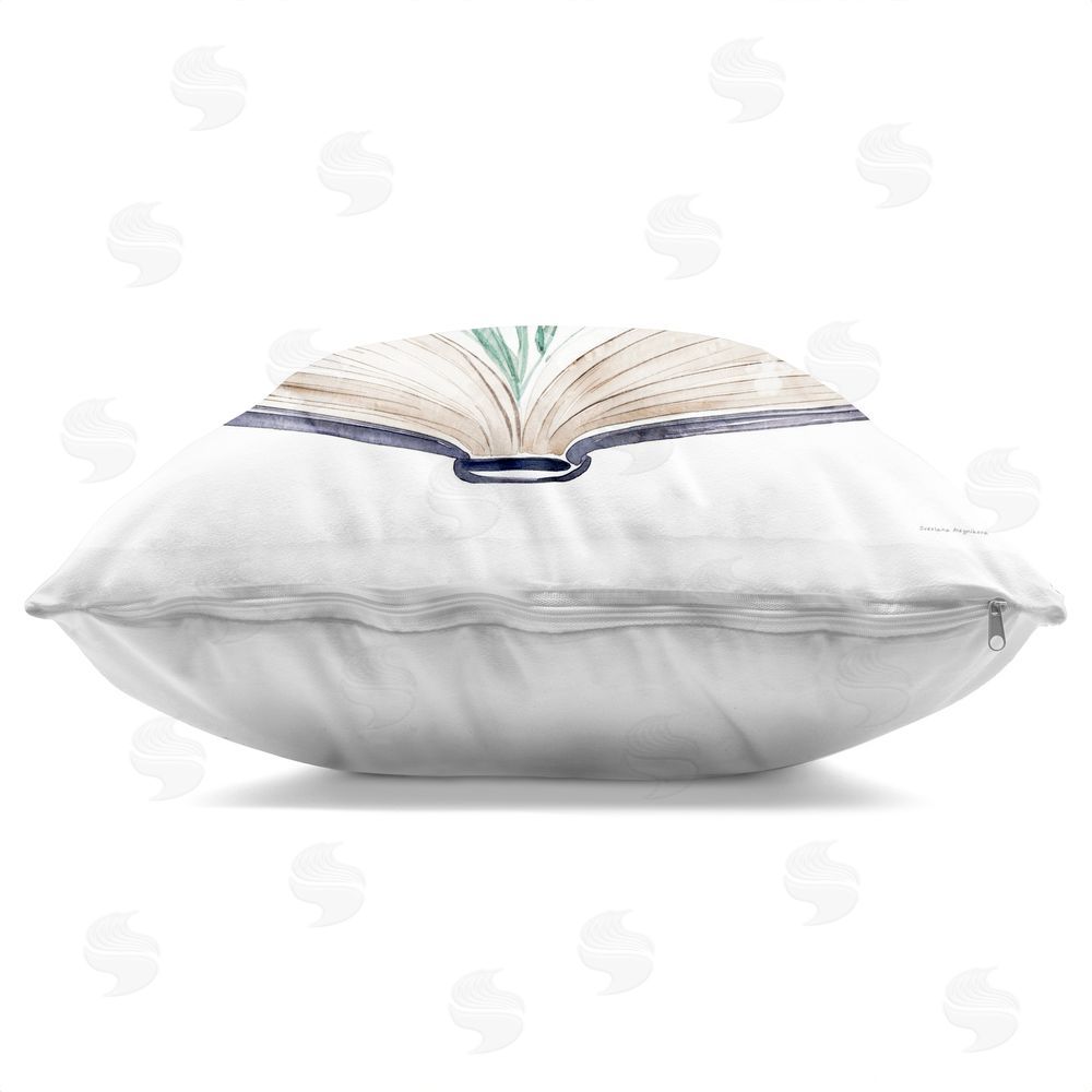 Svetlana Aleynikova I'd Rather Be Reading with Blooms Indoor Plush Polyester Square Throw Pillow Zipper Detail
