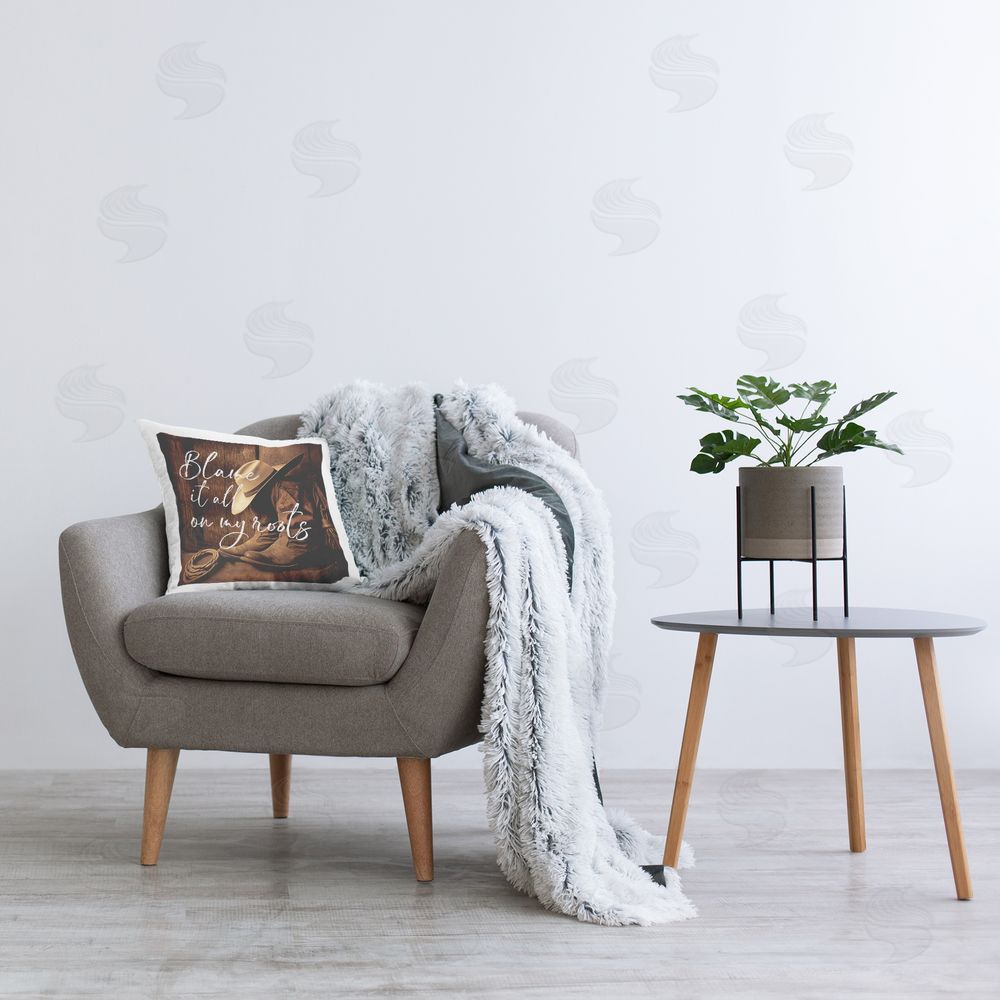 Lux + Me Designs Blame It On My Roots Plush Polyester Printed Square Pillow on Chair