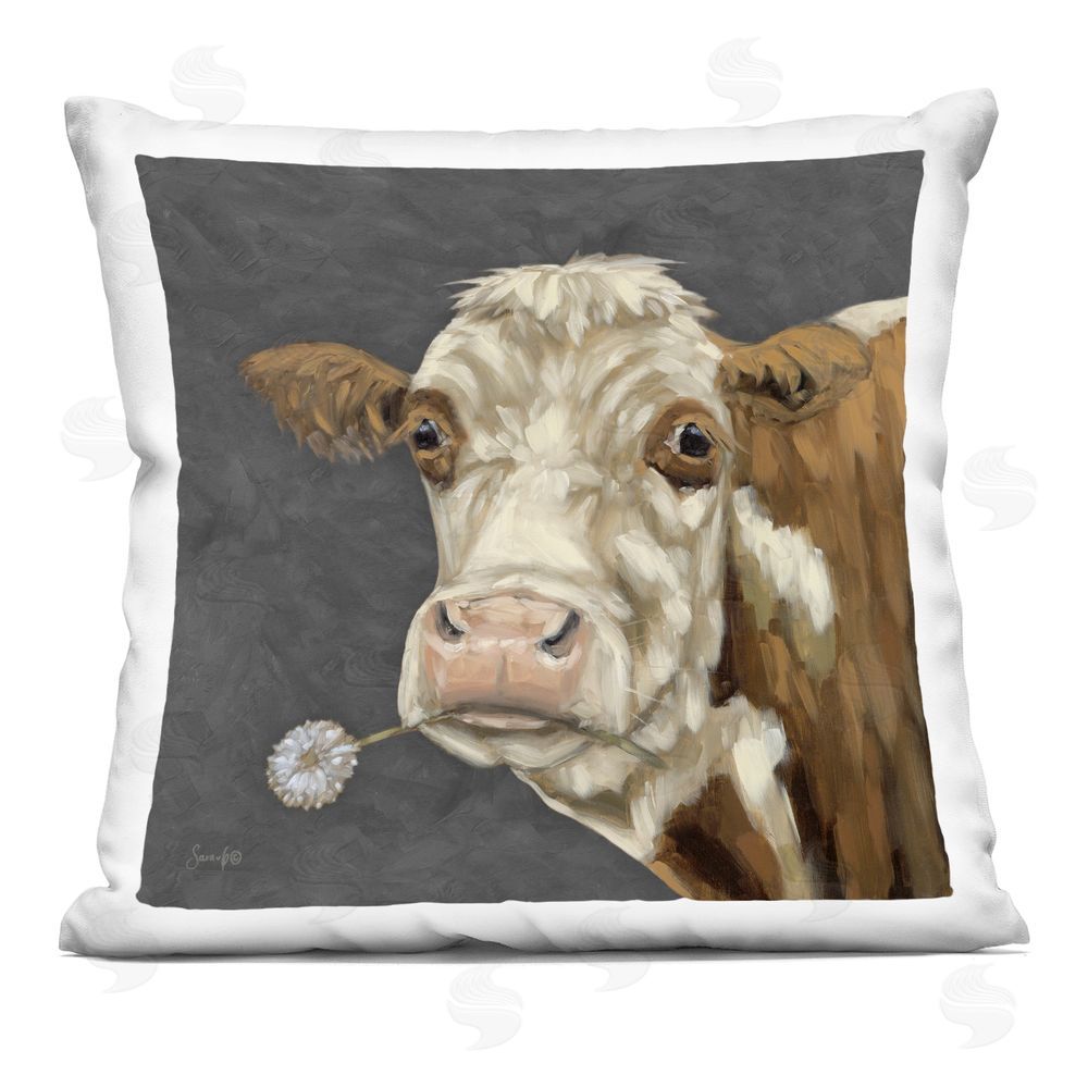 Sara G. Designs Looking Dandy Cattle Indoor Plush Polyester Square Throw Pillow