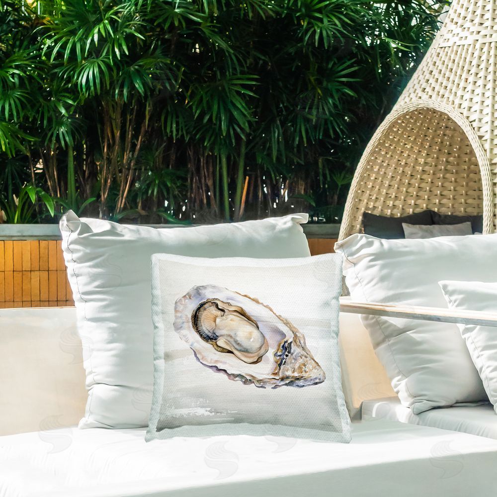 Svetlana Aleynikova Oceanic Oyster in Neutrals Outdoor Quick-Dry Polyester Printed Square Pillow on Patio