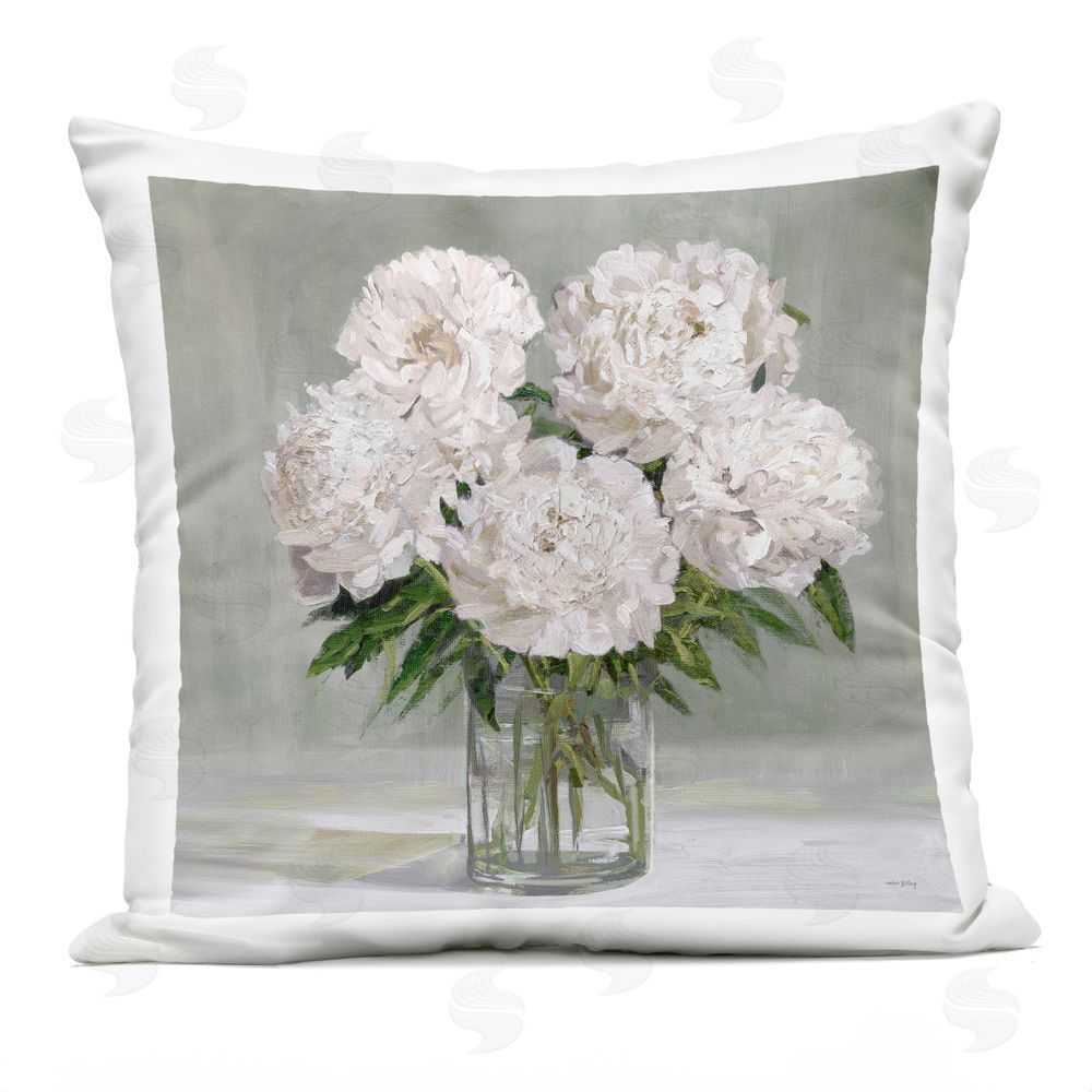 Amber Sterling White Peonies in Glass Vase Outdoor Quick-Dry Polyester Square Throw Pillow