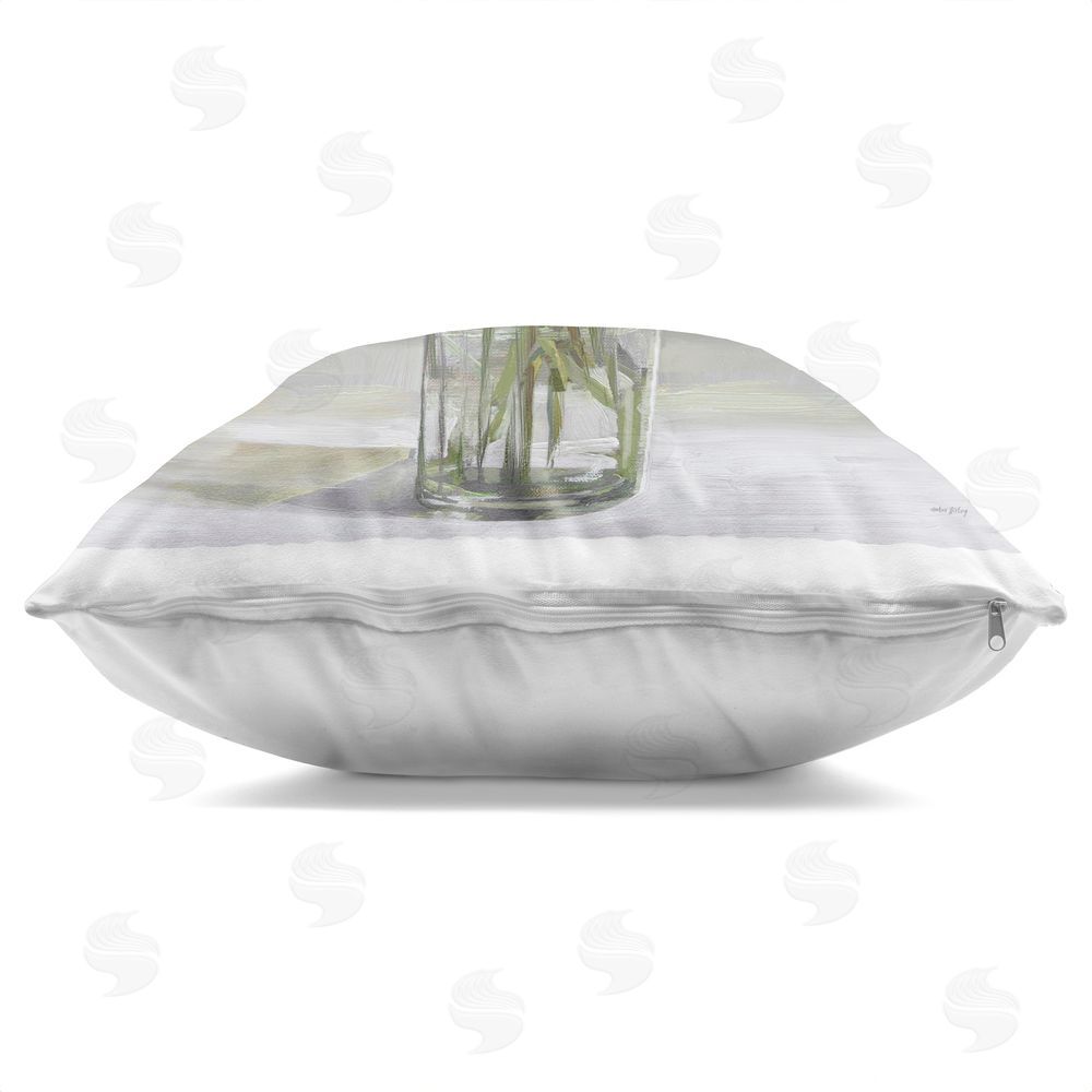 Amber Sterling White Peonies in Glass Vase Indoor Plush Polyester Square Throw Pillow Zipper Detail