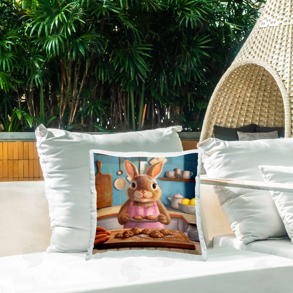 Lucia Heffernan Mrs. Bunny Bakewell Square Outdoor Quick-Dry Polyester Throw Pillow on Seat