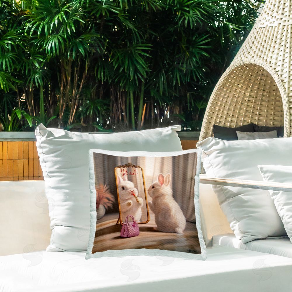Lucia Heffernan Final Touch Makeup Bunny Square Outdoor Quick-Dry Polyester Throw Pillow on Seat