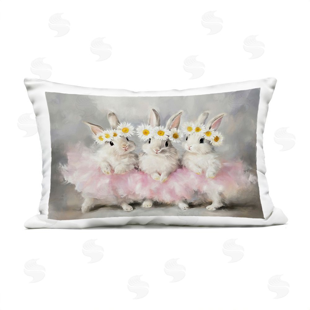 Tina LeCour Dancing Bunnies in Tutus Lumbar Outdoor Quick-Dry Polyester Throw Pillow