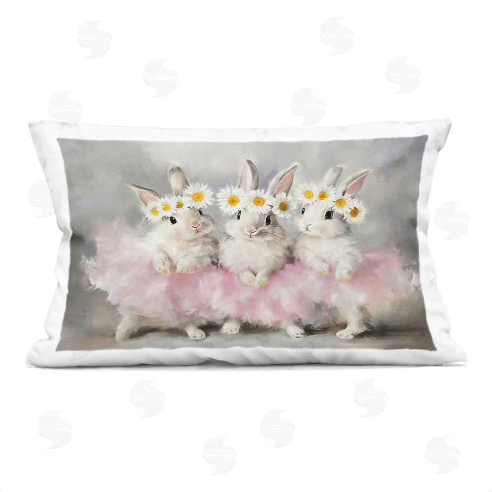 Tina LeCour Dancing Bunnies in Tutus Square Outdoor Quick-Dry Polyester Throw Pillow