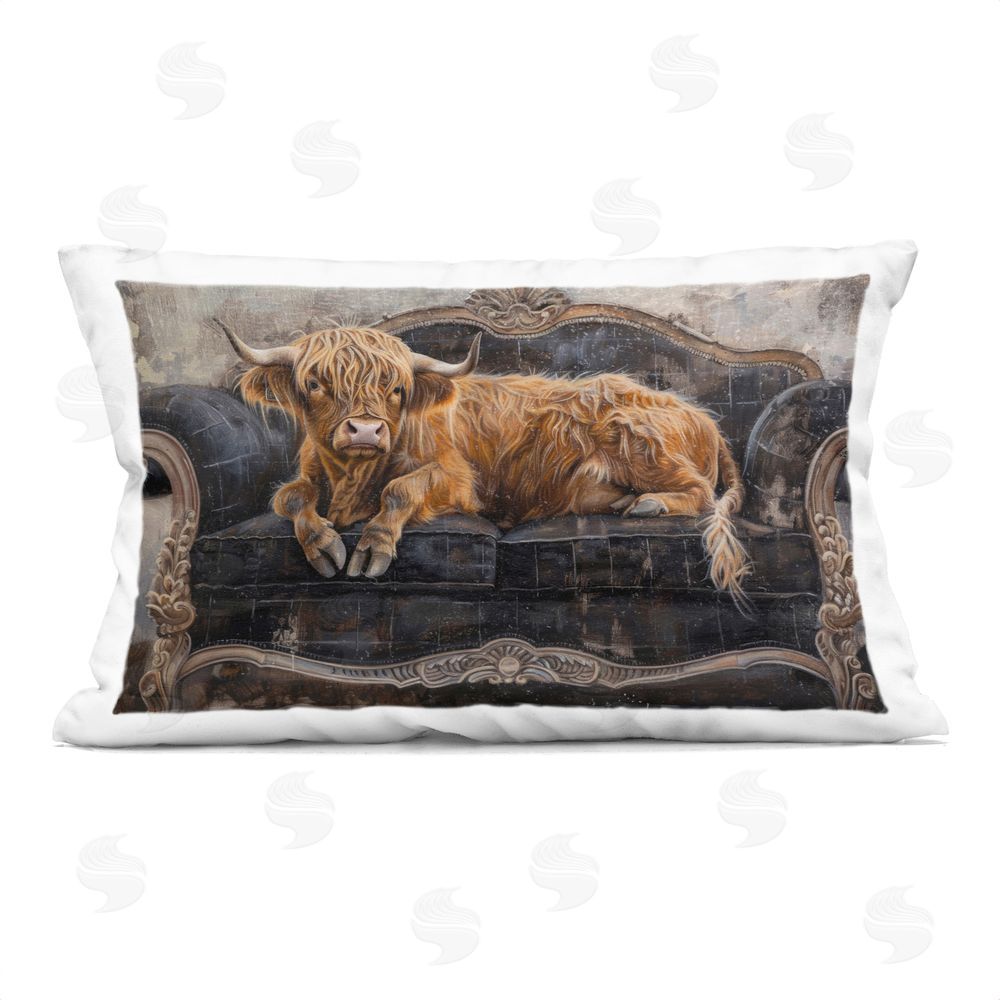 Tina LeCour Cozy Couch Highland Cow Square Outdoor Quick-Dry Polyester Throw Pillow