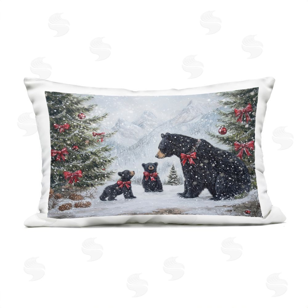 Tina LeCour Christmas Black Bears Lumbar Outdoor Quick-Dry Polyester Throw Pillow