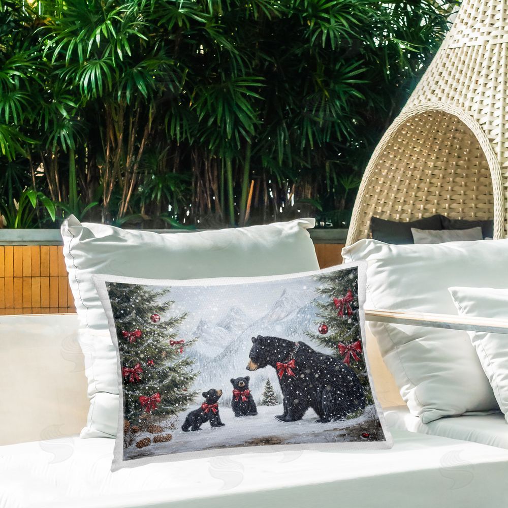 Tina LeCour Christmas Black Bears Lumbar Outdoor Quick-Dry Polyester Throw Pillow on Seat
