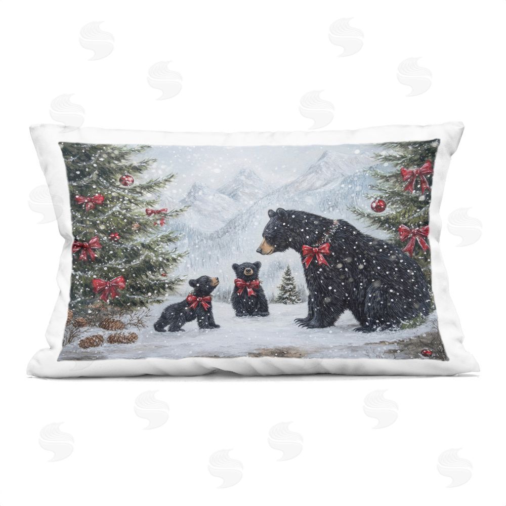Tina LeCour Christmas Black Bears Square Outdoor Quick-Dry Polyester Throw Pillow