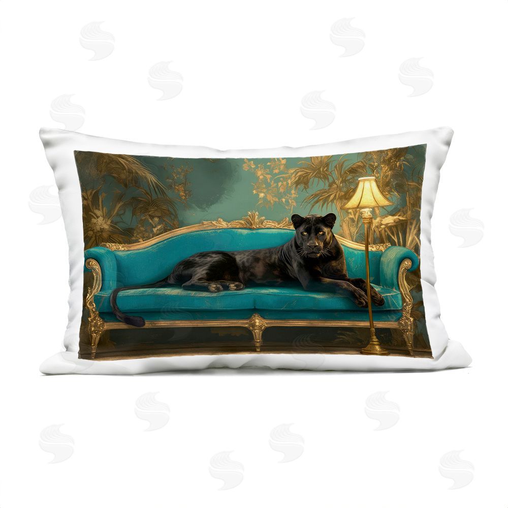 Tina LeCour Exotic Lounging Panther Lumbar Outdoor Quick-Dry Polyester Throw Pillow