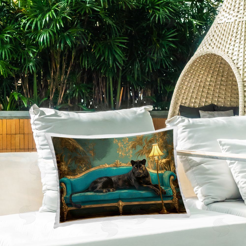 Tina LeCour Exotic Lounging Panther Lumbar Outdoor Quick-Dry Polyester Throw Pillow on Seat