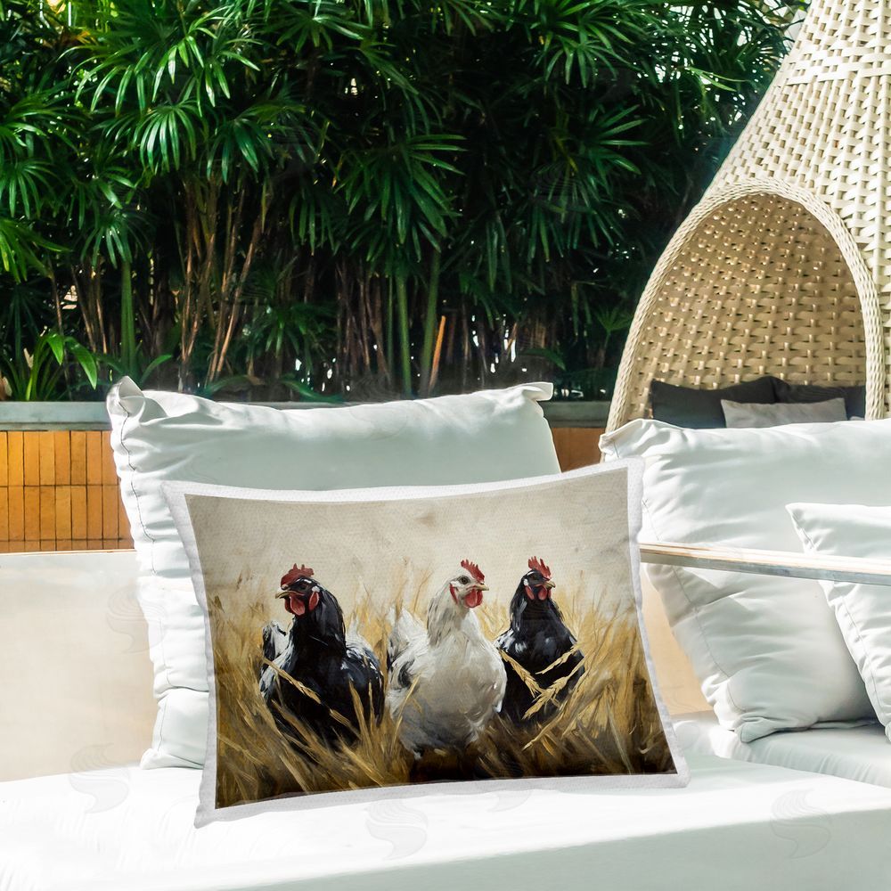 Tina LeCour Chickens In Wheat Field Lumbar Outdoor Quick-Dry Polyester Throw Pillow on Seat