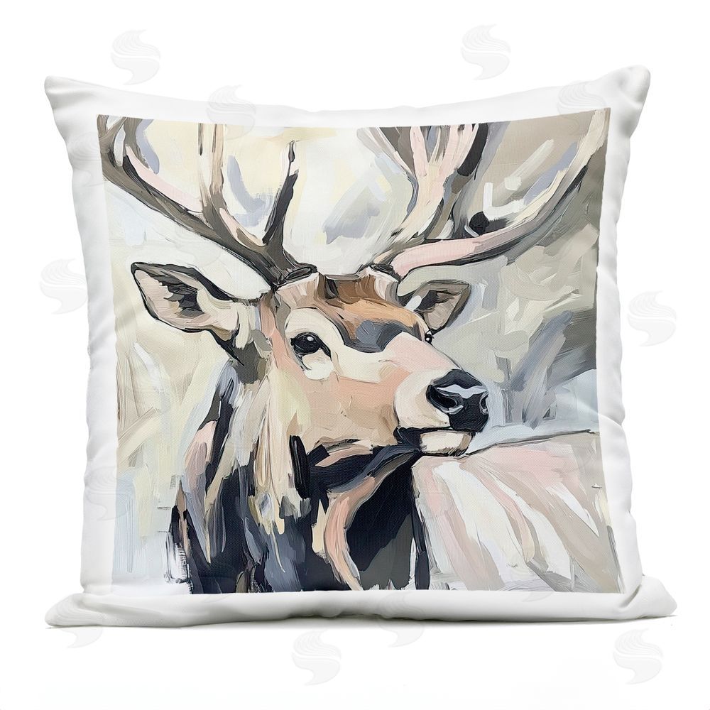 Tina LeCour Neutral Bull Elk Portrait Square Outdoor Quick-Dry Polyester Throw Pillow