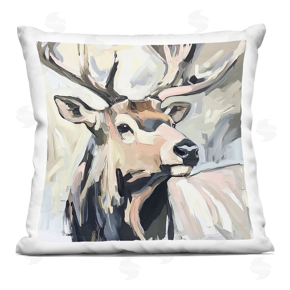 Tina LeCour Neutral Bull Elk Portrait Square Plush Polyester Throw Pillow