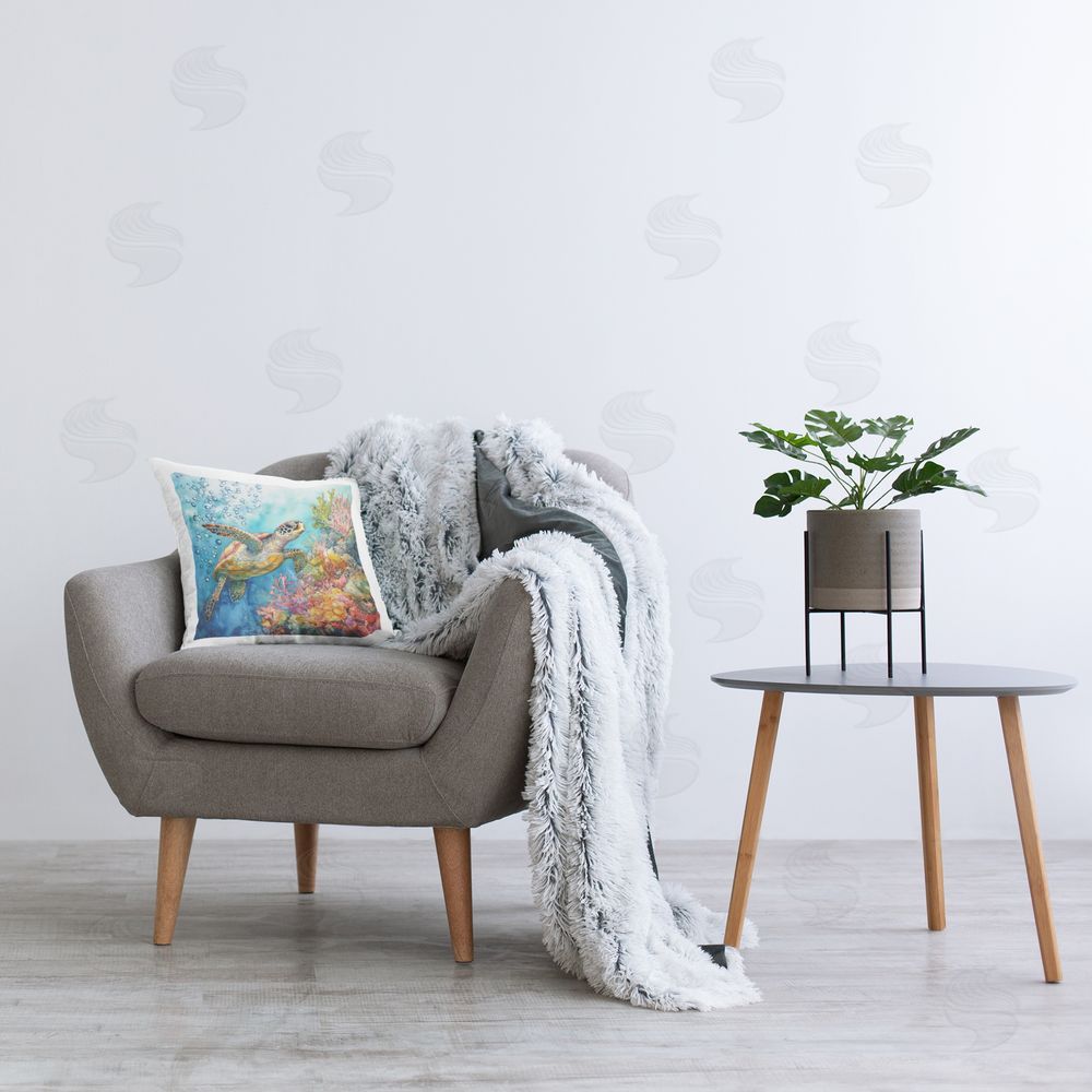 Tina LeCour Underwater Sea Turtle Bubbles Square Plush Polyester Throw Pillow on Seat