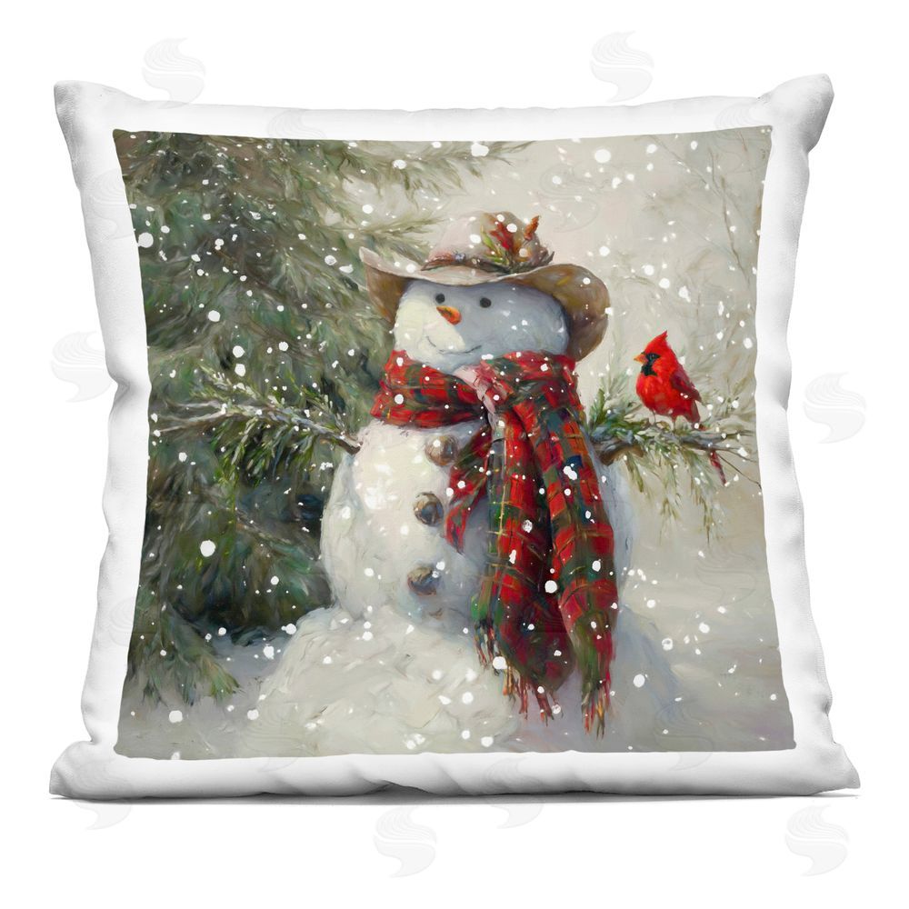 Tina LeCour Cowboy Snowman & Cardinal Square Plush Polyester Throw Pillow