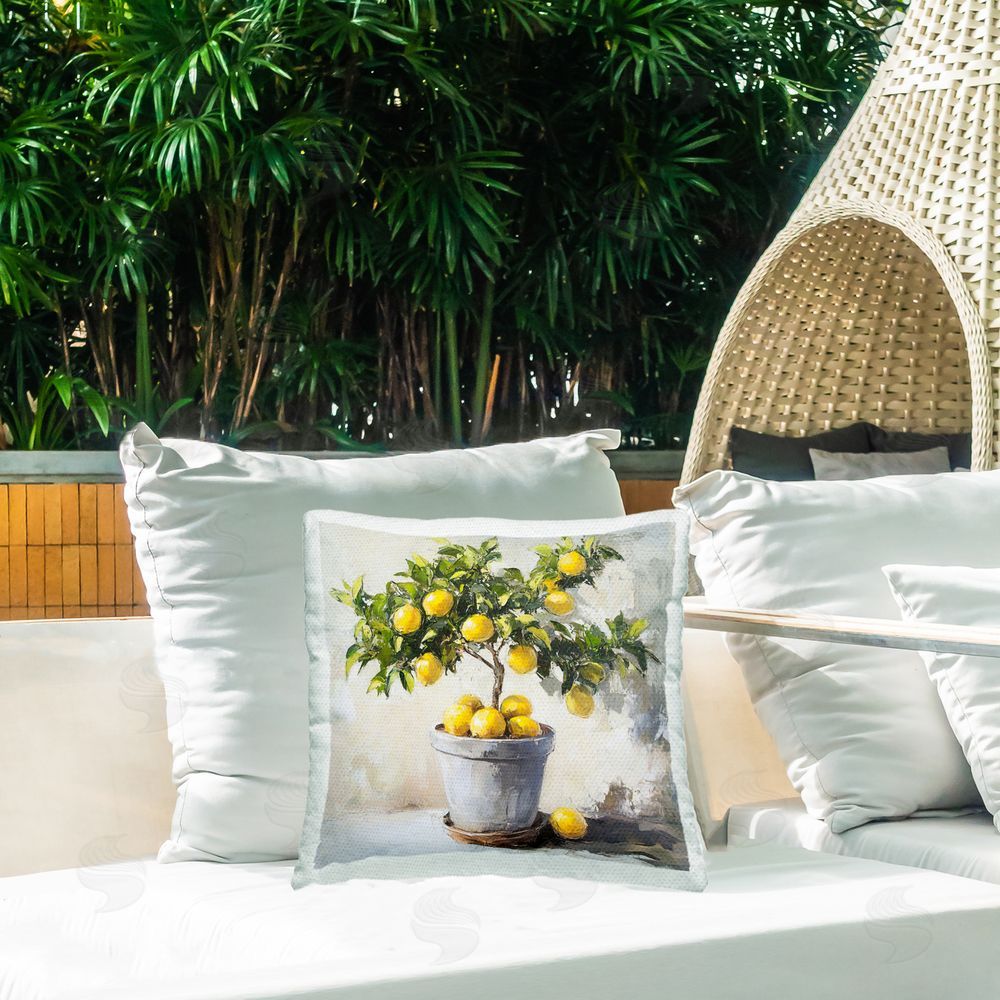 Tina LeCour Falling Lemon Tree Square Outdoor Quick-Dry Polyester Throw Pillow on Seat