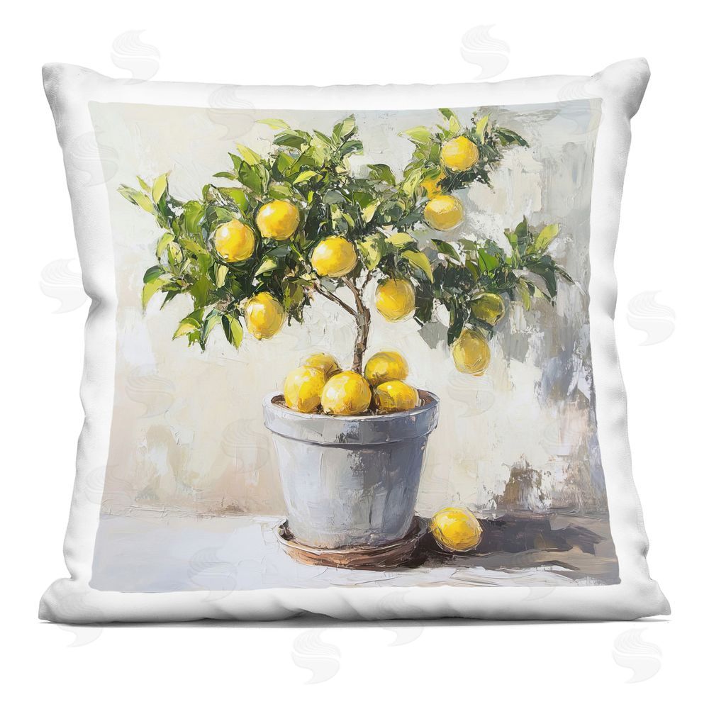 Tina LeCour Falling Lemon Tree Square Plush Polyester Throw Pillow
