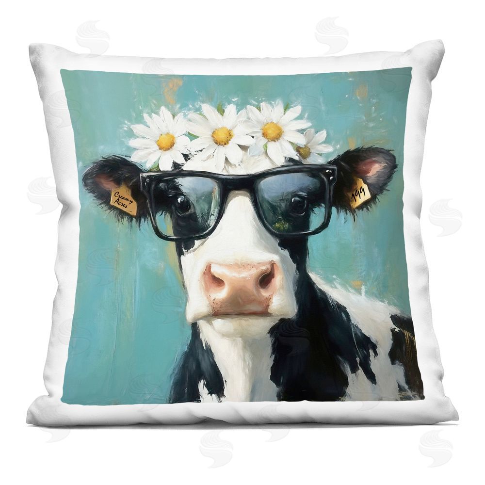 Tina LeCour Nerdy Nessie Cow Square Plush Polyester Throw Pillow