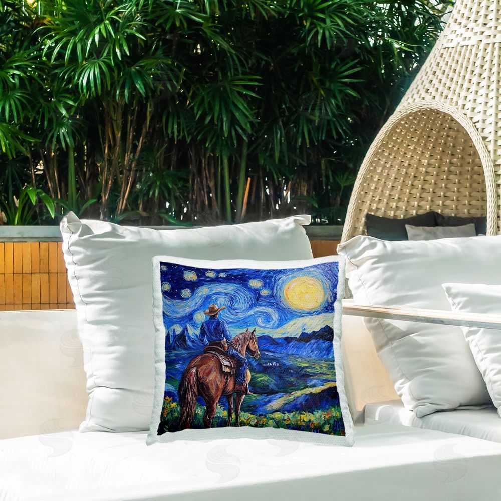 Tina LeCour Starry Night Cowboy Square Outdoor Quick-Dry Polyester Throw Pillow on Seat