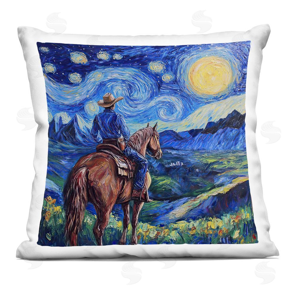 Tina LeCour Starry Night Cowboy Square Plush Polyester Throw Pillow